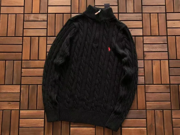 Ralph Lauren Cable Knit Turtleneck Black Sweater - 1