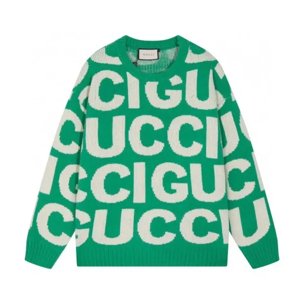 Gucci GG Logo Intarsia Knit Sweater Green - 1