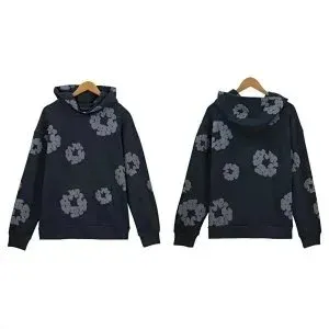 Design Floral Print Hoodie in Navy with Gray Motifs - 1