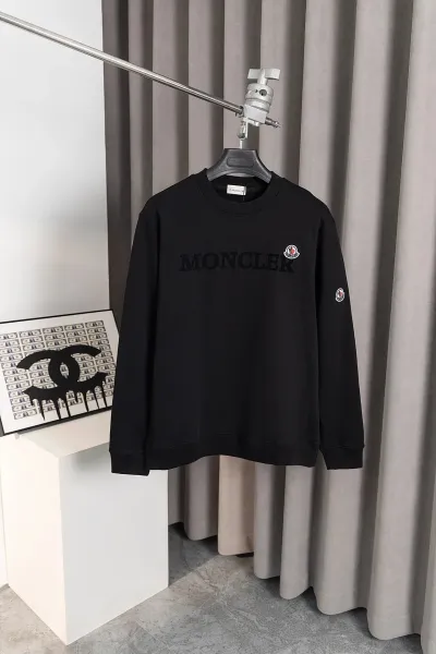 Moncler Logo Embroidered Black Hoodie - 1