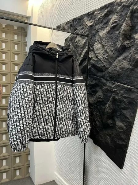 Dior Oblique Monogram Puffer Jacket Black and White - 1