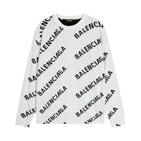Balenciaga Logo Print Crewneck Sweater White - 1