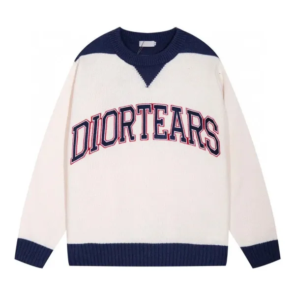 Dior Tears Collegiate Knit Sweater Navy and Cream - 1