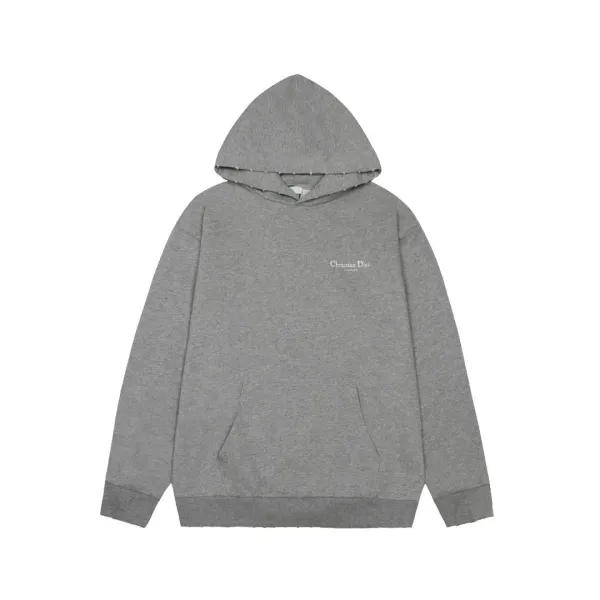 Dior Gray Embroidered Logo Hoodie - 1