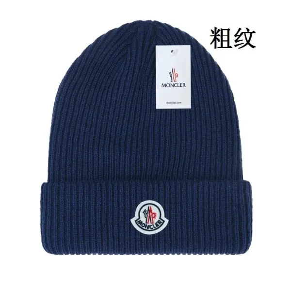 Moncler Logo Patch Beanie Navy Knit Hat - 1