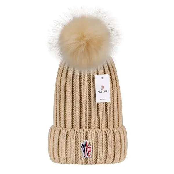 Moncler Beanie with Fur Pom-Pom Beige Knit Hat - 1