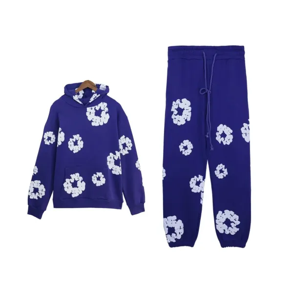 Design Floral Print Purple Hoodie and Sweatpants Set - 1