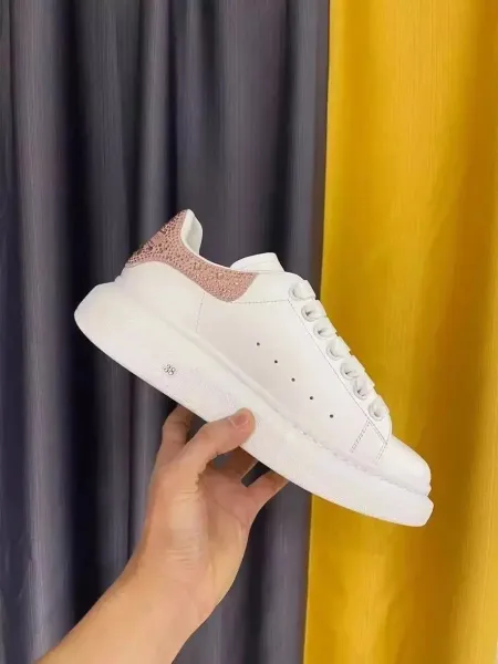 Alexander McQueen Oversized Sneaker White with Rose Gold Crystal Heel Tab Sneakers - 1