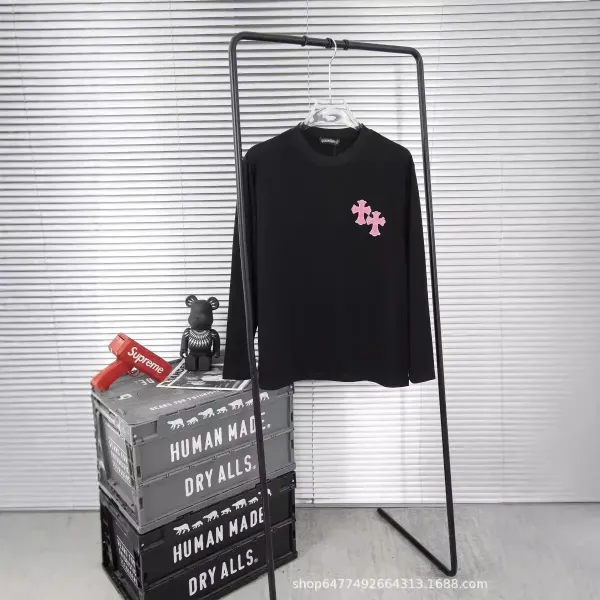 Chrome Hearts x Unknown Brand Long Sleeve T-Shirt Black with Pink Cross Embroidery - 1