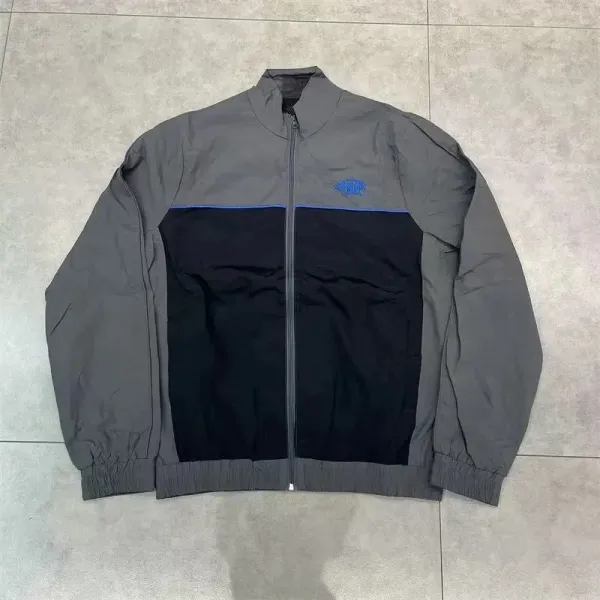 Design Windbreaker Jacket Gray and Black with Blue Logo - 1