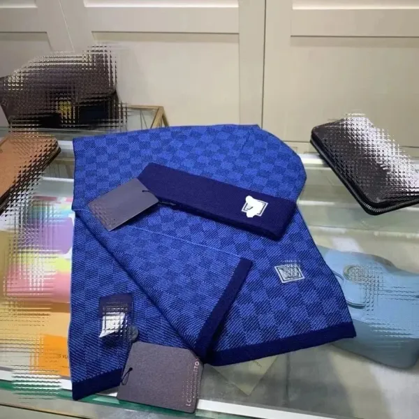 Louis Vuitton Damier Azur Knit Scarf and Beanie Set Navy Blue Accessories - 1