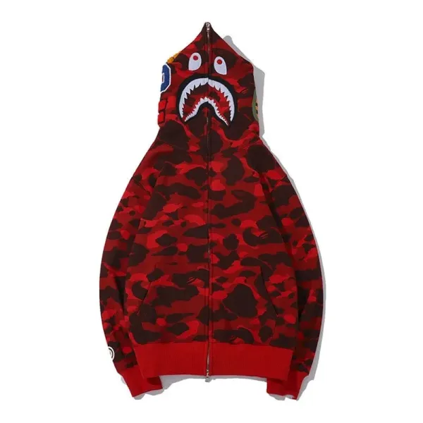 A Bathing Ape Shark Camo Red Full-Zip Hoodie - 1