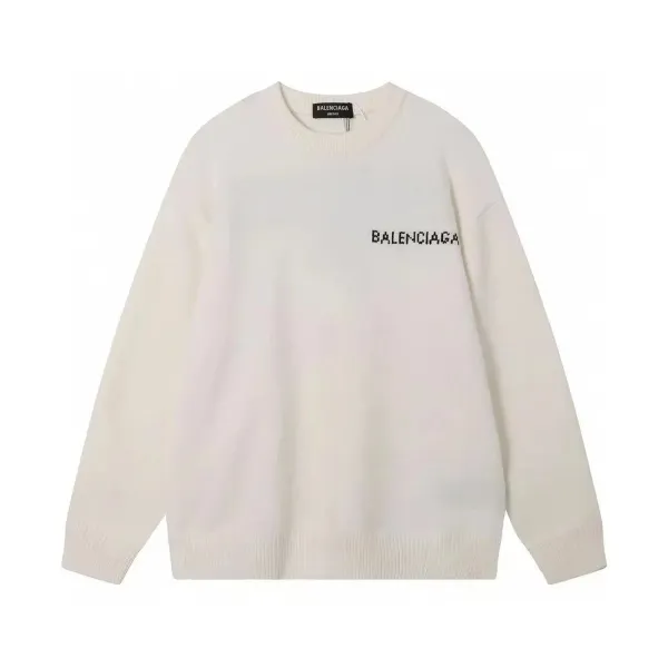Balenciaga Logo Knit Sweater White - 1