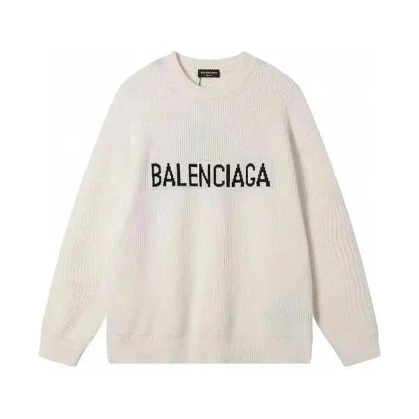 Balenciaga Logo Knit Sweater White - 1