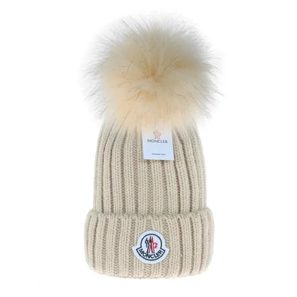 Moncler Pompom Beanie Beige Knit Hat - 1