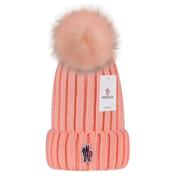 Moncler Beanie with Fur Pom-Pom in Coral Pink - 1
