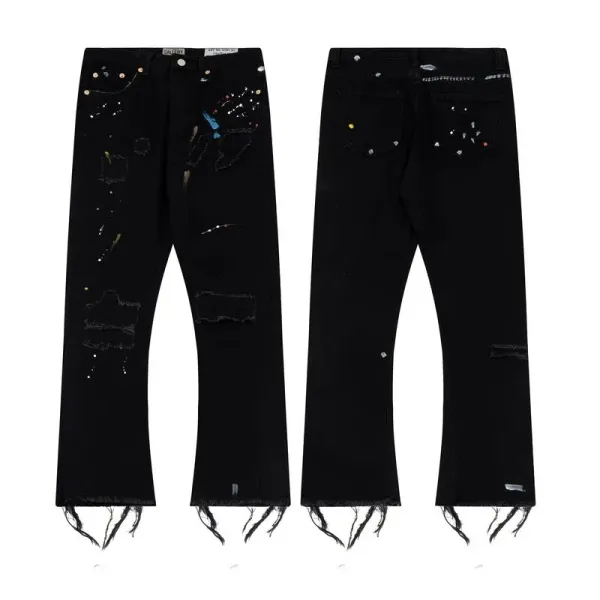 Off-White x Unknown Designer Paint-Splatter Cargo Jeans Black - 5