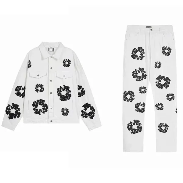 Maison Margiela Tabi Floral Print Denim Jacket and Jeans Set White - 1