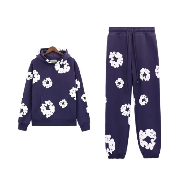 Design Floral Print Purple Hoodie and Sweatpants Set - 1