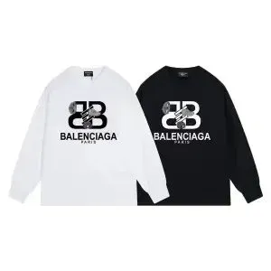 Balenciaga BB Logo Long-Sleeve T-Shirt White and Black - 1