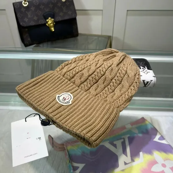 Moncler Cable Knit Beanie Beige Hat - 1