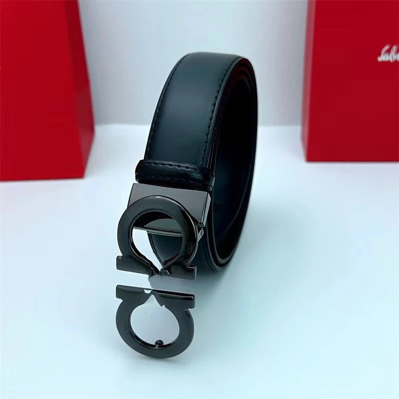 Salvatore Ferragamo Gancini Double G Buckle Black Leather Belt - 12