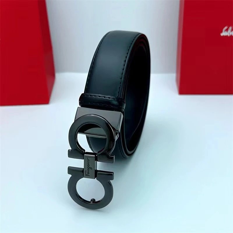 Salvatore Ferragamo Gancini Double G Buckle Black Leather Belt - 11