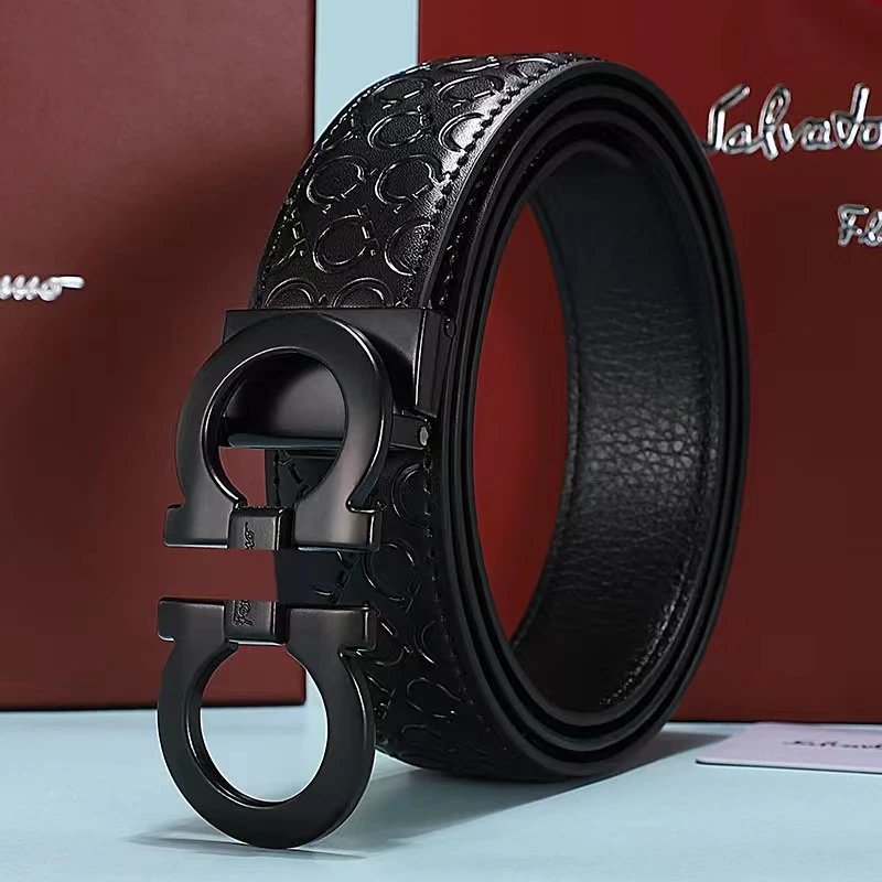 Salvatore Ferragamo Gancini Double G Buckle Black Leather Belt - 6
