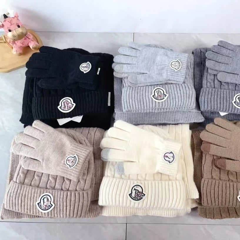 Moncler Grenoble Cable Knit Beanie, Scarf and Gloves Set Gray - 3
