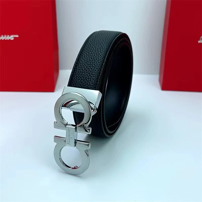 Salvatore Ferragamo Gancini Double G Buckle Black Leather Belt - 9