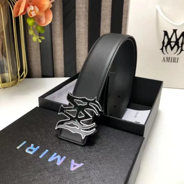 Amiri Logo Buckle Black Leather Belt - 12