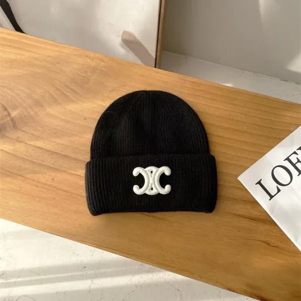 Celine Triomphe Logo Light Blue Knit Beanie - 7