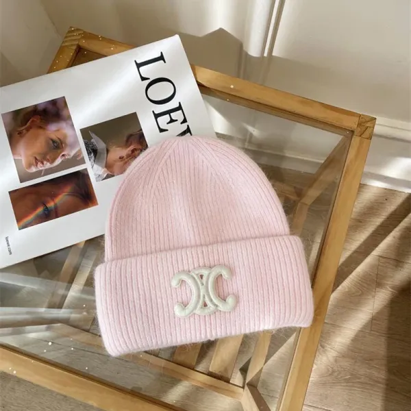 Celine Triomphe Logo Light Blue Knit Beanie - 9