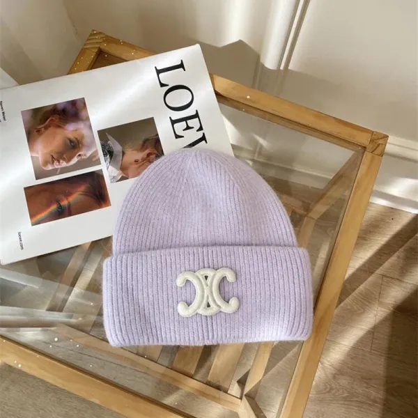 Celine Triomphe Logo Light Blue Knit Beanie - 8