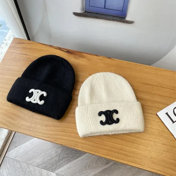 Celine Triomphe Logo Light Blue Knit Beanie - 4