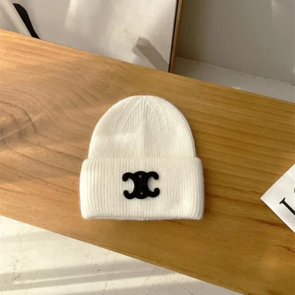 Celine Triomphe Logo Light Blue Knit Beanie - 10