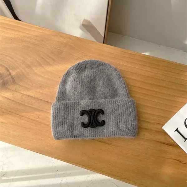 Celine Triomphe Knit Beanie Gray - 1