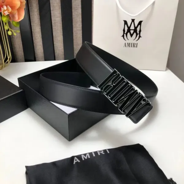 Amiri Logo Buckle Black Leather Belt - 15
