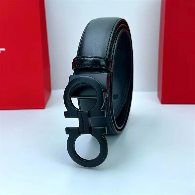 Salvatore Ferragamo Gancini Double G Buckle Black Leather Belt - 10