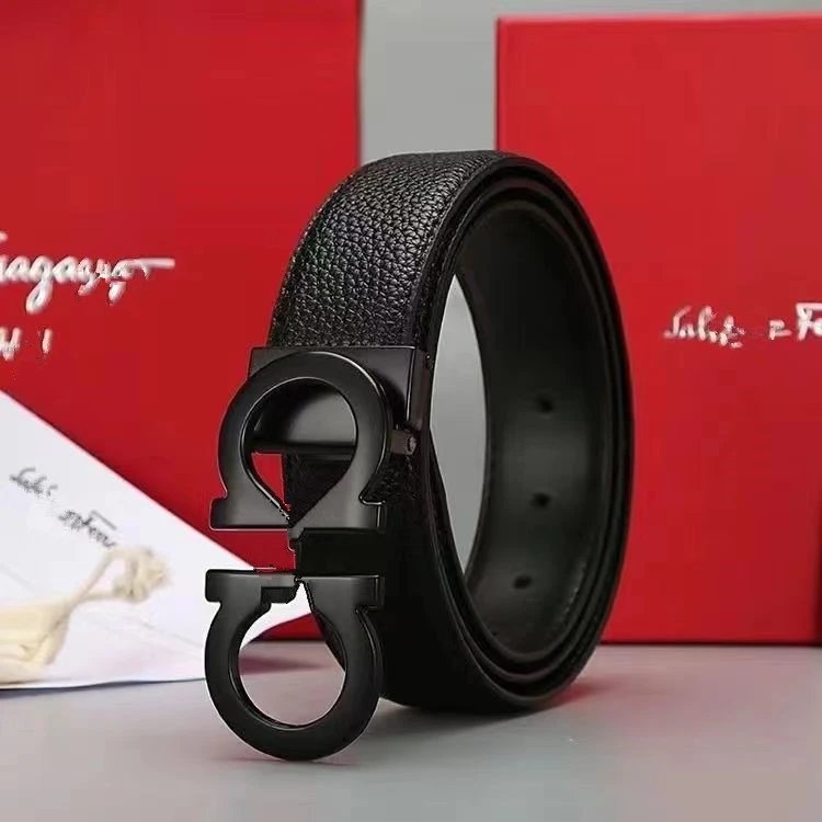Salvatore Ferragamo Gancini Double G Buckle Black Leather Belt - 16