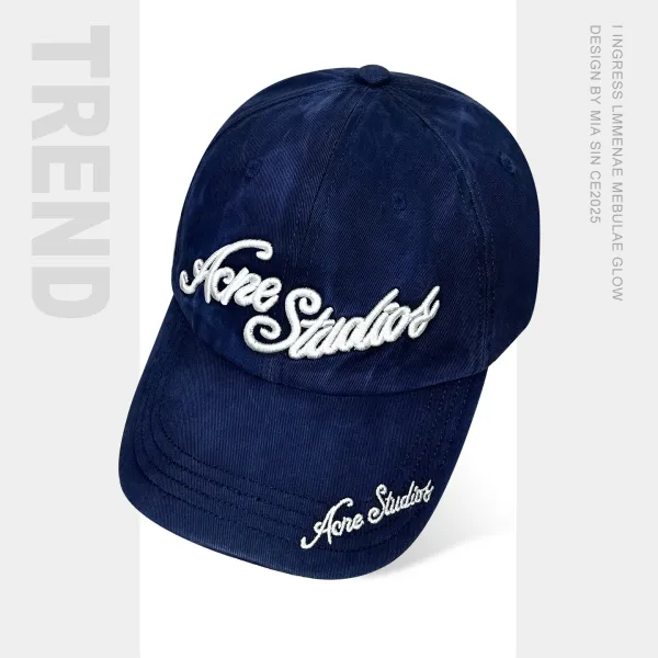 Acne Studios Script Embroidered Navy Corduroy Baseball Cap - 1
