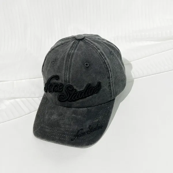 Acne Studios Washed Black Embroidered Baseball Cap - 1