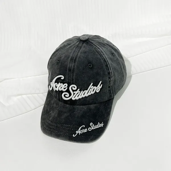 Acne Studios Script Embroidered Washed Black Baseball Cap - 1