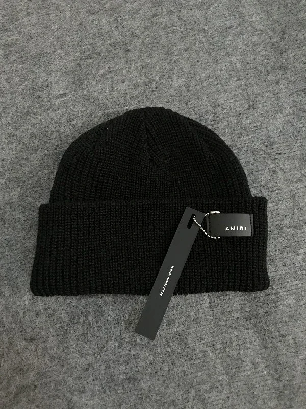 AMIRI Hats Ribbed cuffed knit beanie with embroidered three-star design product detail image 3