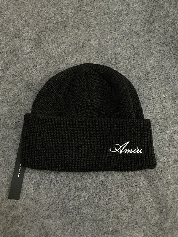 AMIRI Hats Ribbed cuffed knit beanie with embroidered three-star design product detail image 2