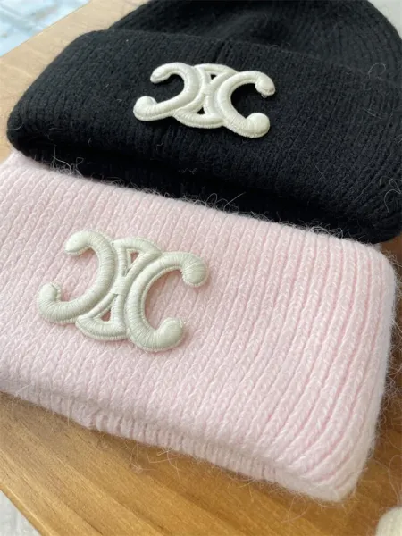 Celine Triomphe Logo Light Blue Knit Beanie - 6