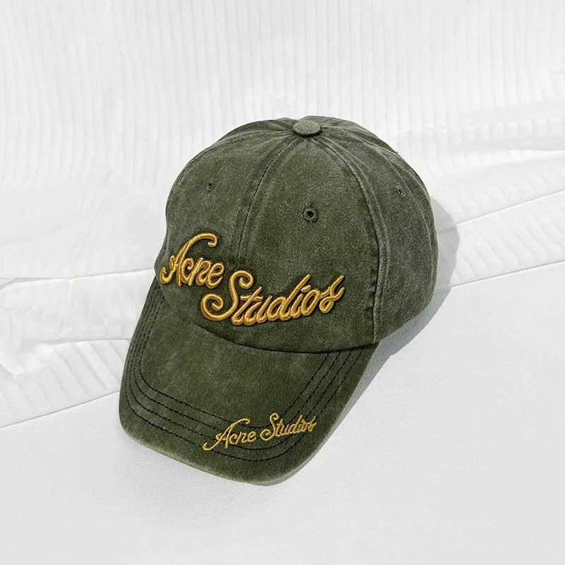 ACNE Embroidered Letter Washed Baseball Cap Distressed Vintage Sun Visor Curved Brim Snapback