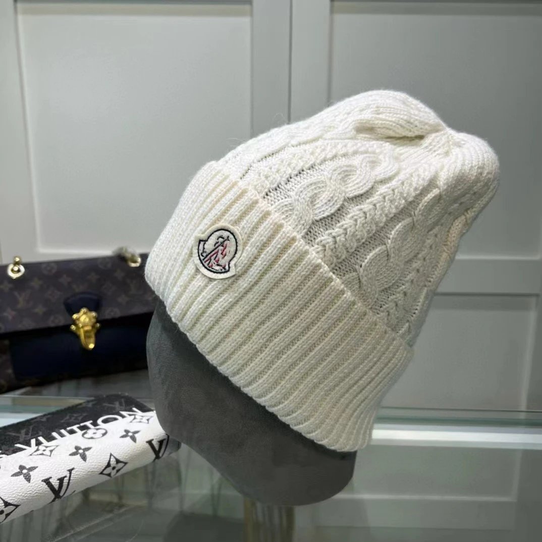 Moncler Cable Knit Beanie White Hat - 10