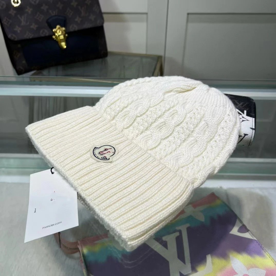 Moncler Cable Knit Beanie White Hat - 12
