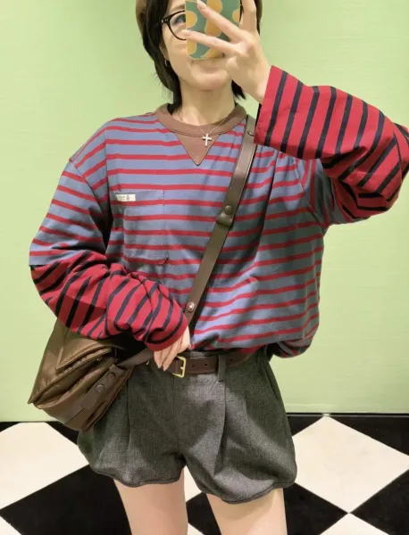 Prada Striped Crewneck T-Shirt with Contrast Collar and Chest Pocket - 8